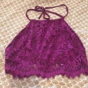 For love lemons purple lace crop top sz S.Like new